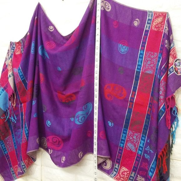 NWT Paisley Striped Floral Pashmina-style Scarf Wrap 27" x 70" Fringe Polyester - Picture 7 of 12